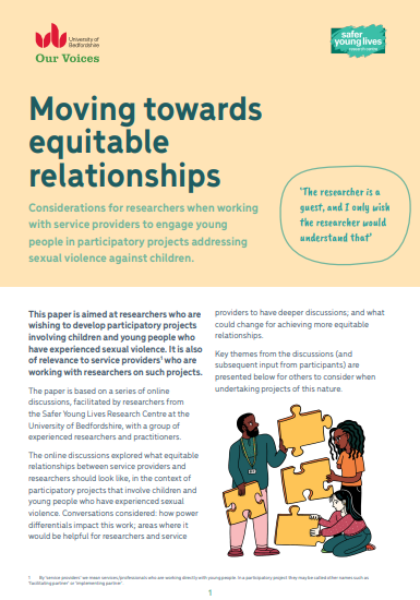 Front cover with title and illustration of three practitioners each with a jigsaw piece